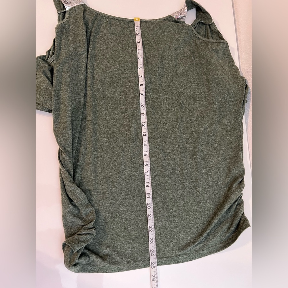 Rosegal Open Shoulder Silver Sequin Strap Short Sleeve Green Top 2XL - Picture 8 of 9
